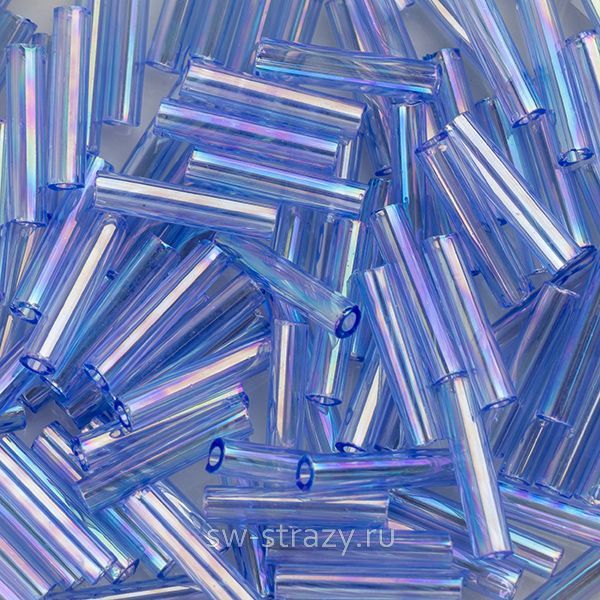 Бисер стеклярус 9 mm #0168 прозрачный радужный светло-синий