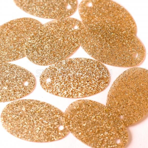Пайетки-овалы 20х12 мм золото с блестками (10 шт)