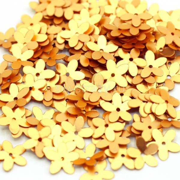 Пайетки-цветочки чаши 10 мм матовые золото (3 гр)