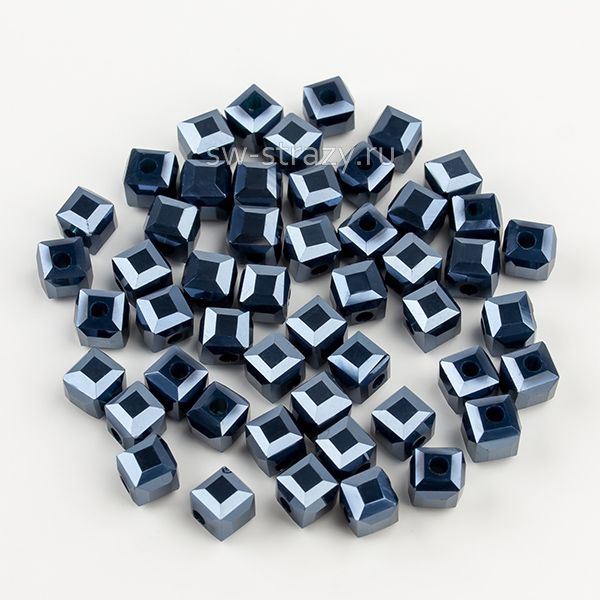 Бусины-кубики 6 мм темно-синий металлик