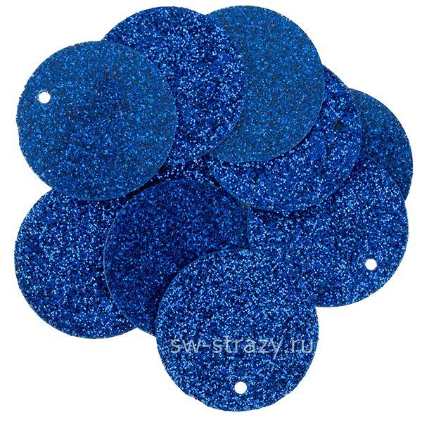 Пайетки круглые 20 мм синий с блестками (10 шт)