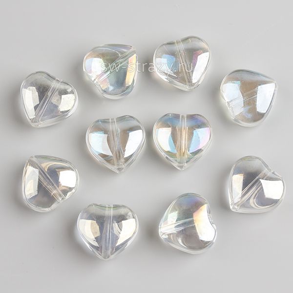 Бусина-сердце 9,5 мм прозрачный радужный (стекло)