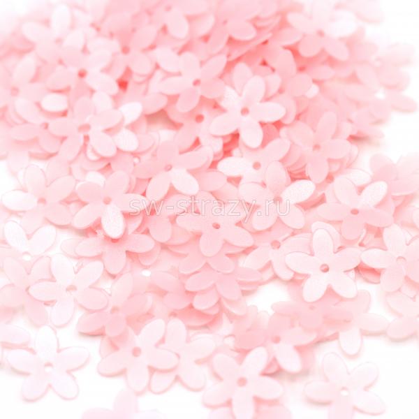 Пайетки-цветочки чаши 10 мм матовые светло-розовые (3 гр)