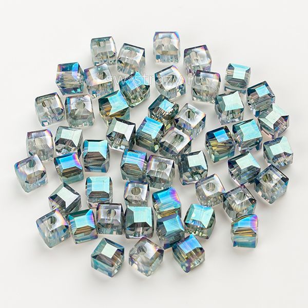 Бусины-кубики 6 мм серо-голубой с АВ