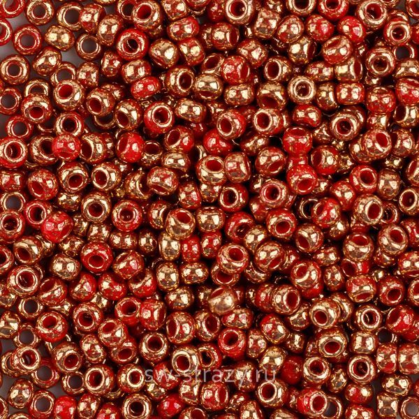 Бисер круглый 11/0 #1708 Мраморный красный позолоченный 24К