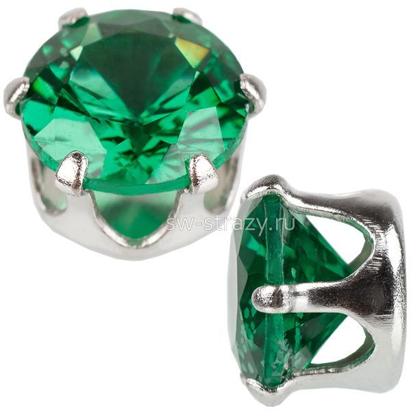 Циркон круглый в оправе  6 мм Emerald