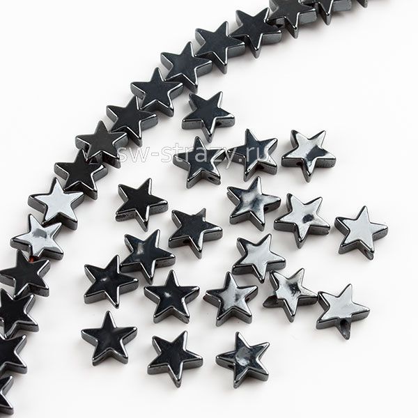 Бусина-звезда из темного гематита 6 мм