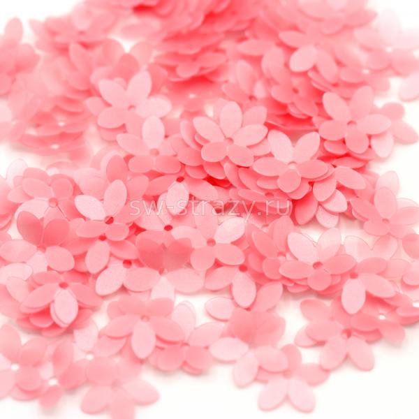 Пайетки-цветочки чаши 10 мм матовые розовые (3 гр)
