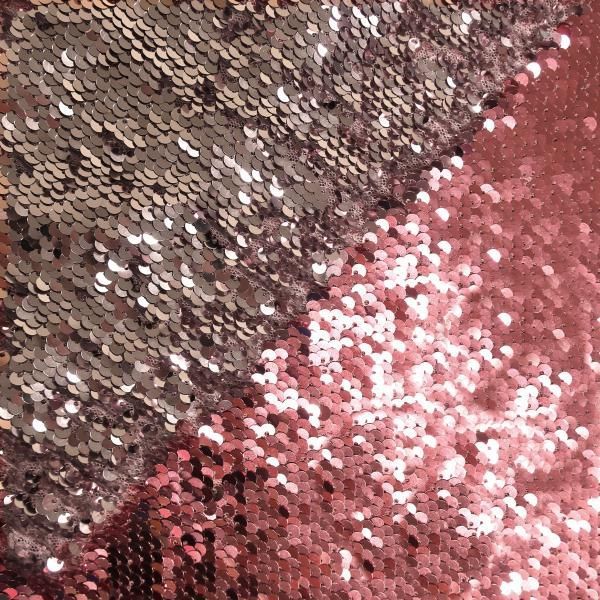 Пайеточная ткань розовый\серебро (65 см)