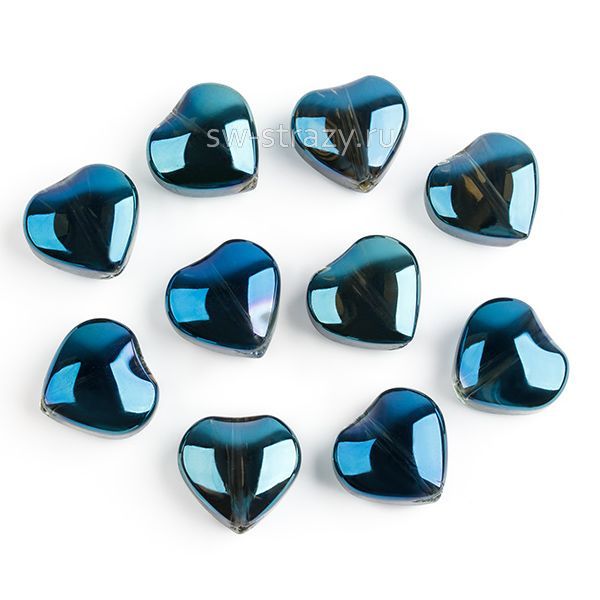Бусина-сердце 9,5 мм прозрачный синий металлик (стекло)