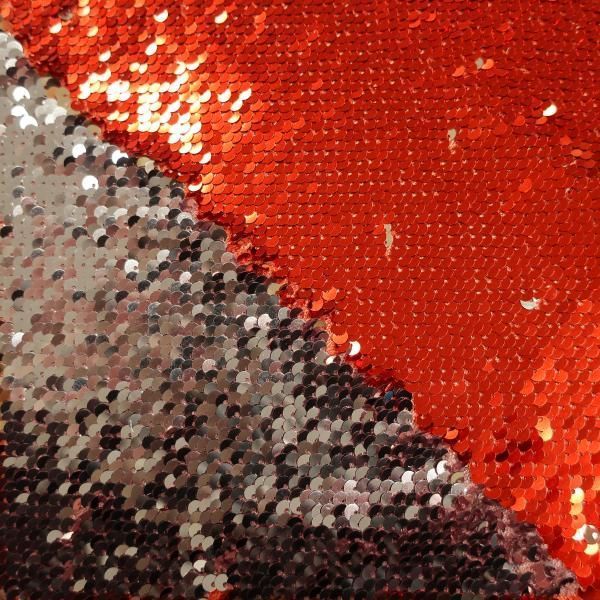 Пайеточная ткань красный\серебро (65 см)