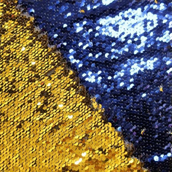 Пайеточная ткань синий\золото (65 см)