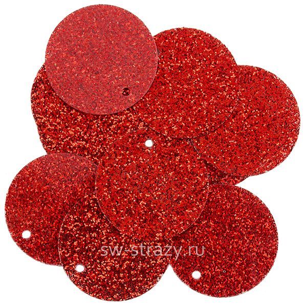 Пайетки круглые 20 мм красный с блестками (10 шт)
