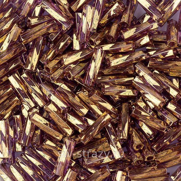 Twisted Bugle 2х6 mm 1285 Gold Antiqued Transparent Amethyst